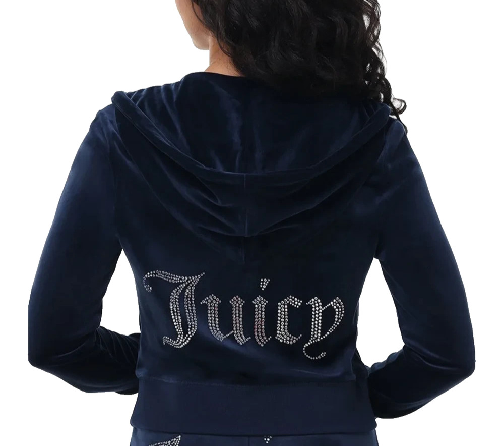 NWT JUICY COUTURE OG Big Bling Velour Hoodie Jacket Regal Blue Zip Up XS